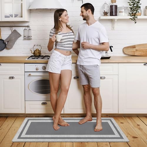 Anti Fatigue Rugs Non Skid Waterproof Floor Mat Cushioned Grey and Gray Farmhouse Comfort Standing Kitchen Mats for Floor