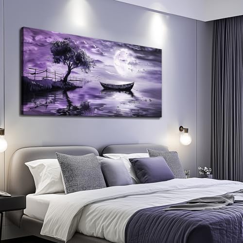 Canvas Wall Art For Living Room Large Wall Decor For Bedroom Office Decoration Landscape Pictures Modern Purple Lake View Wall Painting Artwork Hotel Room Ready To Hang Home Decor 24x48 In
