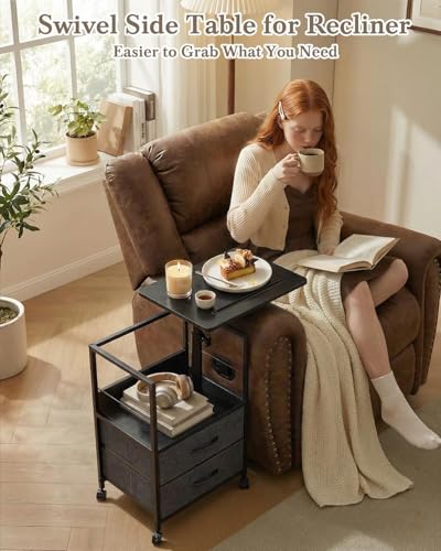 Swivel Lift Top Nightstand with Charging Station