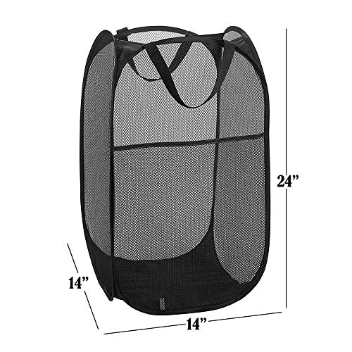 Deluxe Strong Mesh Pop up Laundry Hamper Basket with Side Pocket Foldable Hamper for Laundry Room
