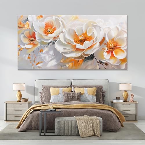 Large Wall Art For Living Room Prints Modern Canvas Art Wall Decor 39" X 78" Painting Orange White Flower Wall Art For Bedroom Home Office Dining Room Home Decoration