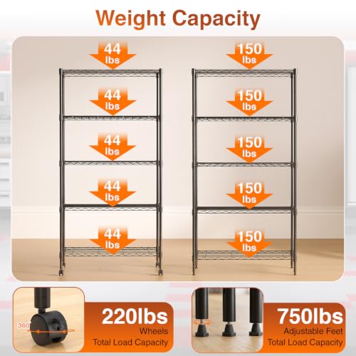 5 Tier Wire Shelf with Wheels