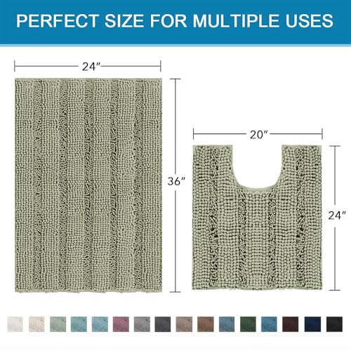 Bathroom Rug Sets 2 Piece Bath Mats Non Slip Thick Soft Chenille Striped Bath Rug achine Washable Shower Floor Rugs for Tub (9.36 Sq Ft)