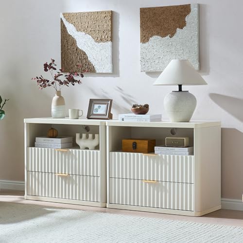 31" Wide Fluted Nightstand with Charging Station