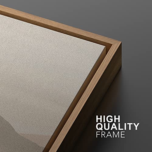Framed Canvas Print Wall Art Pastel Brown Mountain Range Ocean Lake Wilderness Nature Illustrations Modern Art Decorative Calm (2 Count)