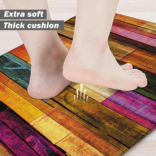 Kitchen Mats for Floor Colorful kitchen rugs Cool Wooden Abstract Anti Fatigue Kitchen Mats Waterproof Floor Mats Cushioned Non (5.4 Sq Ft)
