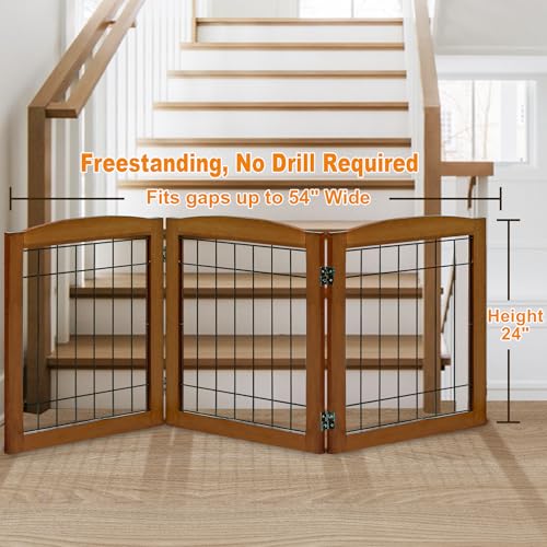 3 Panel Freestanding Foldable Wooden Dog Gate