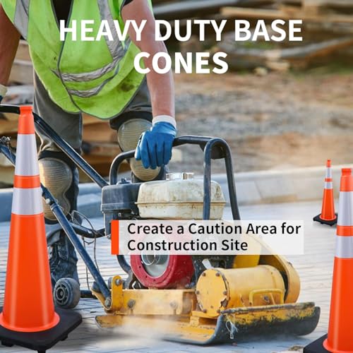 8 Pack 36 Inch Large Traffic Cones with Wide Weighted Base