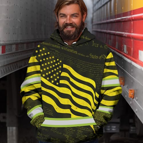 Hi Vis Yellow Neon Independence USA Flag Hoodie With Name