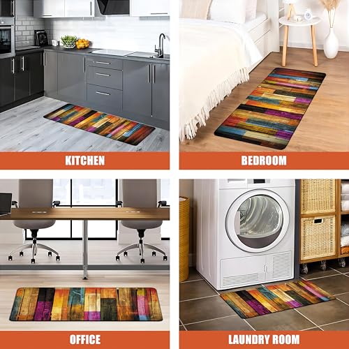 Kitchen Mats for Floor Colorful kitchen rugs Cool Wooden Abstract Anti Fatigue Kitchen Mats Waterproof Floor Mats Cushioned Non (5.4 Sq Ft)