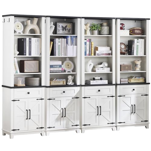 72in Tall Bookshelf 7 Tier Bookcase with Drawer and Barn Doors and Adjustable Shelves (4 Count)