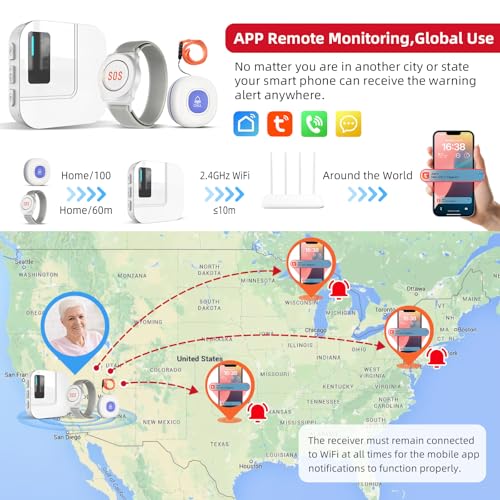 Wi Fi Wireless Caregiver Pager Call Button for Elderly at Home