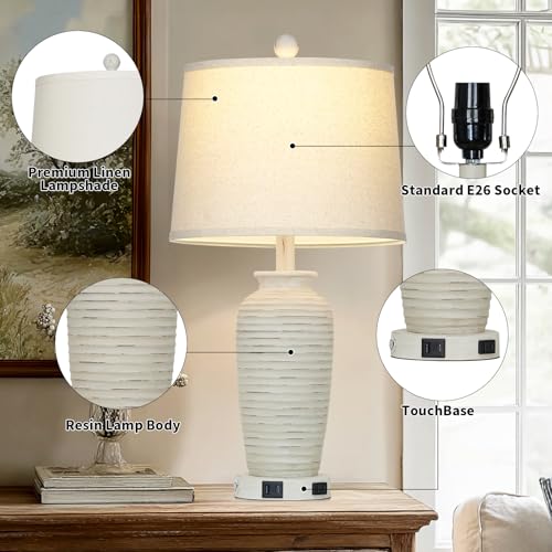 25" Retro White Farmhouse Jar Table Lamps for Living Room