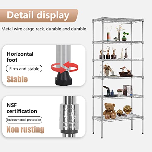 6 Tier Wire Shelving Units 23L x 13W x 59H Adjustable Metal Storage Rack NSF Pantry Shelves Kitchen Organization Shelf for Kitchen Garage Small Places Commercial