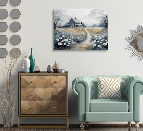 Framed Vintage Print French Country Farmhouse Floral Nature Picture Wall Decor Gift Retro Poster Rustic Painting Bird and Tree Flower Canvas Wall Art Painting for Living Room Bathroom