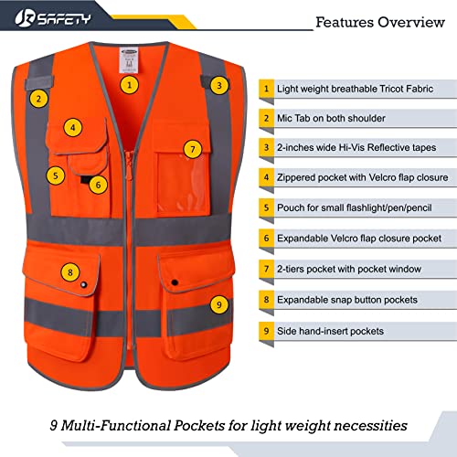 Safety Vest for Men Women Reflective Hi Vis JK150 Orange 2XL