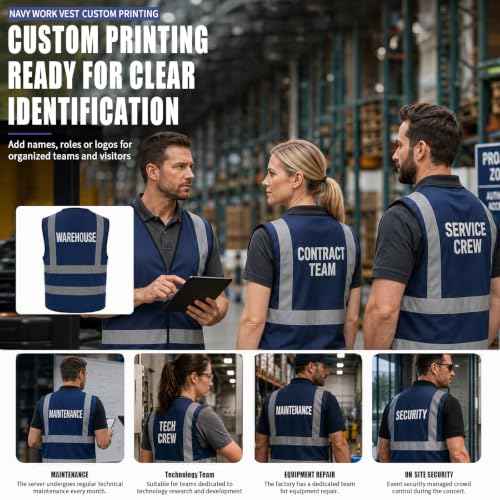 Custom Safety Vest Navy with Name Text and Contact Label