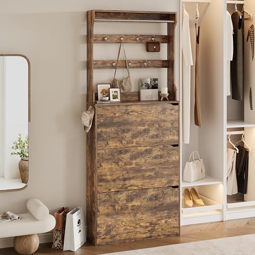 Tall Shoe Cabinet with Coat Rack