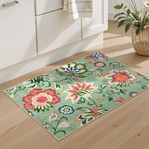 Floral 2x3 Washable Rug Non Slip (6 Sq Ft)
