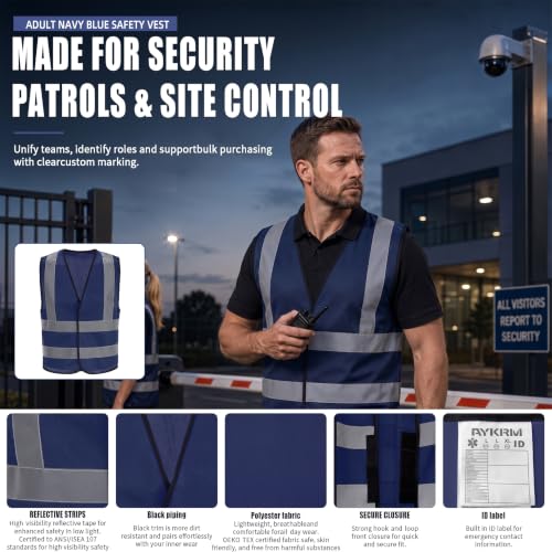 Custom Safety Vest Navy with Name Text and Contact Label