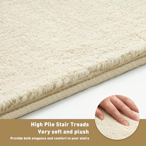 Bullnose Carpet Stair Treads Ultra Plush Beige 14 Pcs (27.7 Sq Ft)