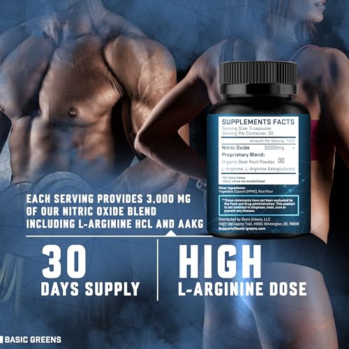 L Arginine 3000mg Nitric Oxide Supplement Vegan Capsules Performance 2 Pack