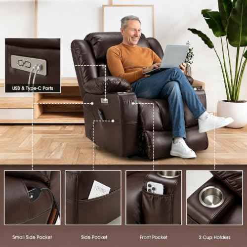 Power Lift Recliner Leather Chair Sofa with Massage & Heat