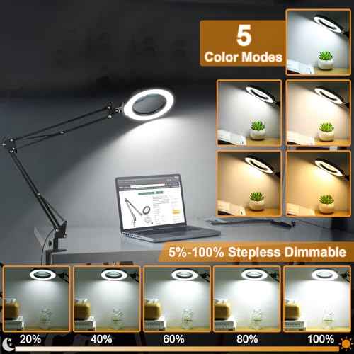 12X Large Magnifying Glass with Light and Clamp