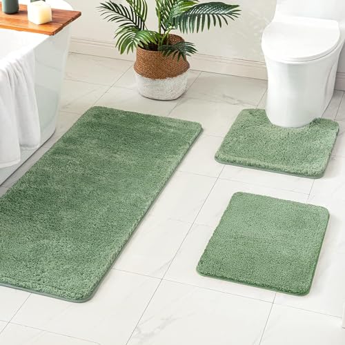 Sage Green Bathroom Runner Rugs Soft Microfiber Bath Mat 24x48 Inch