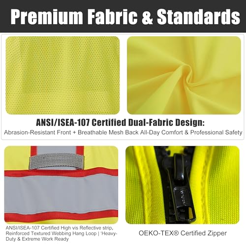 4XL 5XL Yellow Red Event Staff Vest ID Pocket Mesh Back Trim