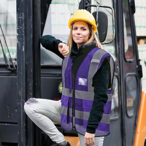 6XL 7XL 8XL Purple High Visibility Vest with Reflective Strips