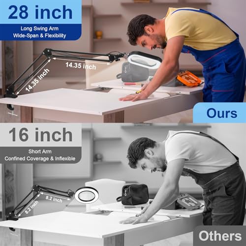 10X Large Magnifying Glass with Light and Clamp