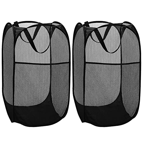 Deluxe Strong Mesh Pop up Laundry Hamper Basket with Side Pocket Foldable Hamper for Laundry Room