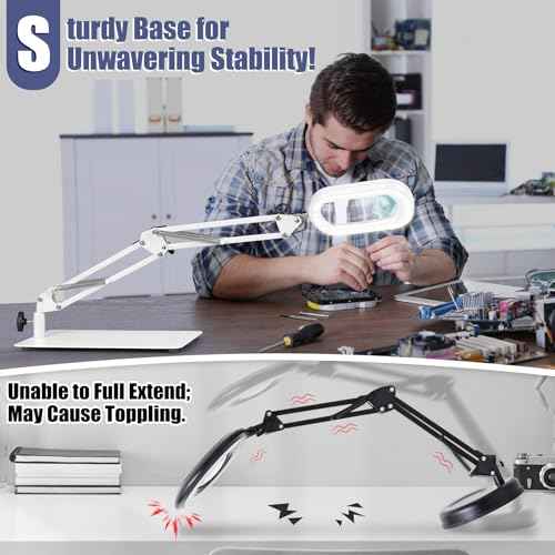 12X Square Magnifying Glass with Light and Stand