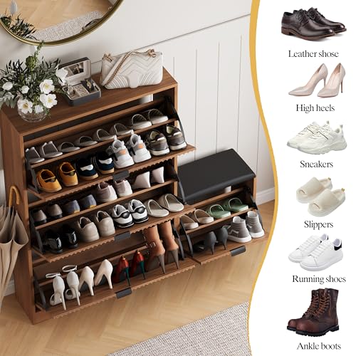Shoe Cabinet Storage for Entryway with Flip Drawer & Bench