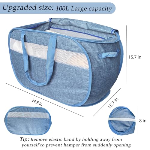 Upgraded 100L Extra Large Mesh Pop Up Laundry Hamper with Lid and Handles. XL Closet Storage Bins - Bel Marant
