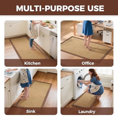 Kitchen Rugs Non Slip Washable Kitchen Mat Anti Fatigue Brown 17"x30" (3.55 Sq Ft)