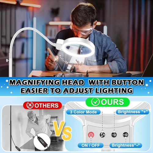 30X 10X Large Floor Magnifying Glass with Light and Stand