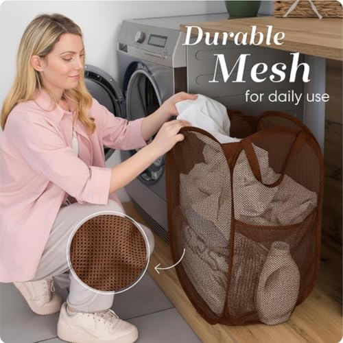 Collapsible Mesh Pop Up Laundry Hamper with Side Pocket