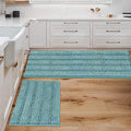 Bathroom Rugs Bath Mats Sets Super Absorbent Chenille Striped Bath Mats Non Skid Machine Wash Dry Rugs for Bathroom Floor Set of 2