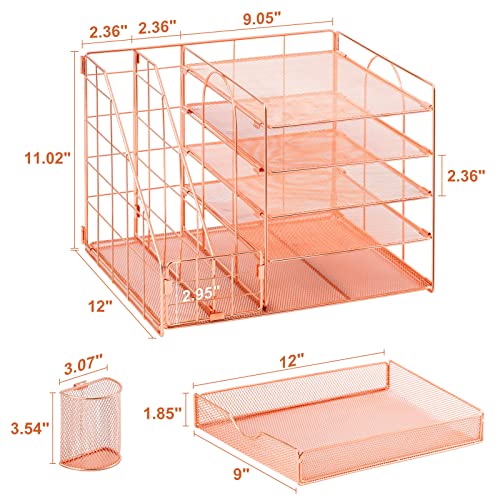 Rose Gold Desk Organizer with File Holder