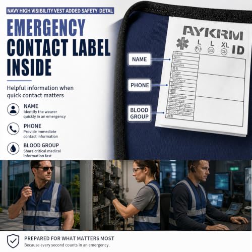 Custom Safety Vest Navy with Name Text and Contact Label