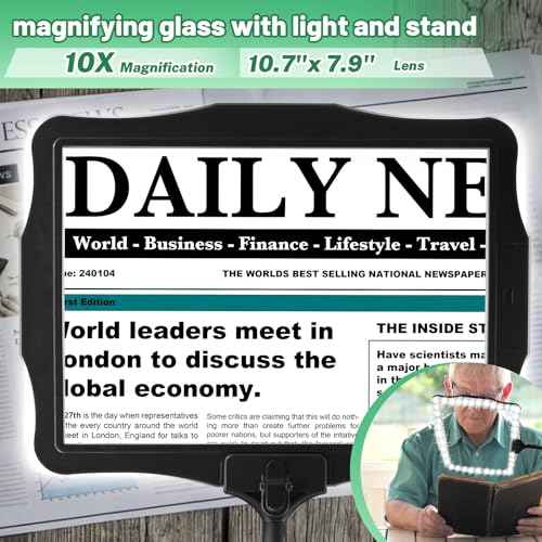 Large Magnifying Glass with Light and Stand for Reading with 50 high