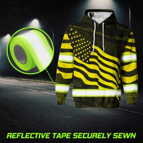 Hi Vis Yellow Neon Independence USA Flag Hoodie With Name
