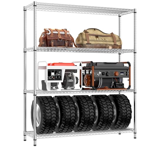 3400 LBS Garage Shelving Wide Storage Shelves 4 Tier Metal Shelves Heavy Duty Adjustable Utility Shelf Rack Chrome 17.7" D x 59.1" W x 70.4" H (4 Count)