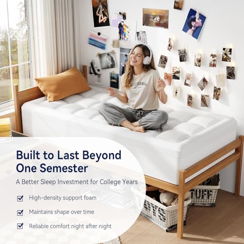 Twin XL College Dorm Essentials 3 Inch Memory Foam Mattress Topper
