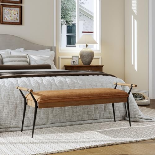 Modern PU Ottoman Bench with Arms & Metal Legs