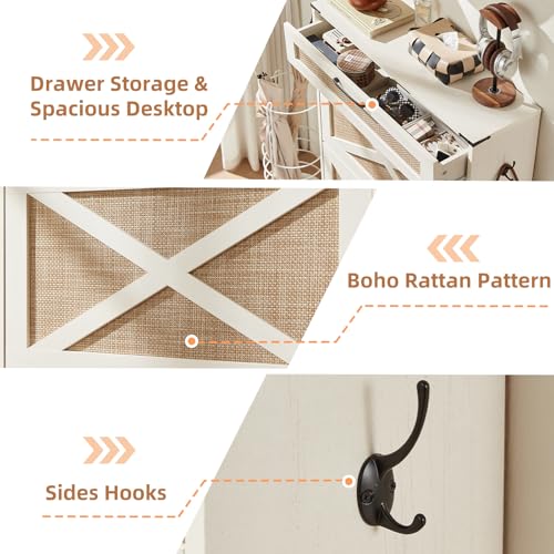 Rattan Shoe Cabinet Storage for Entryway with 2 Flip Drawers