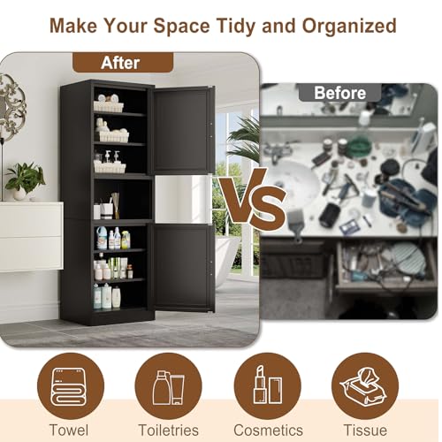 67" Tall Narrow Bathroom Storage Cabinet