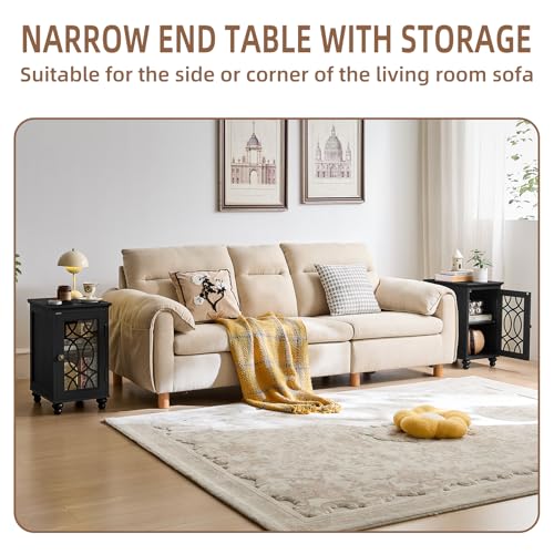 Narrow Side Table with Glass Door Storage
